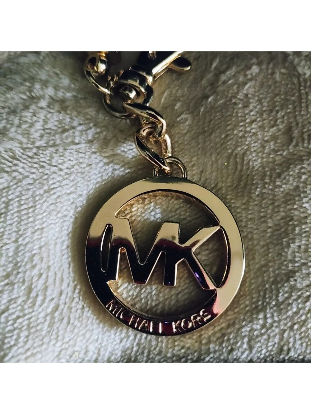 Michael Kors Gold MK Logo Charm Tan Leather Tassle 4 Handbag Purse Fob Hang Tag